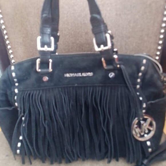 Michael Kors Black Suede Leather Fringe Shoulder Bag - Picture 1 of 8